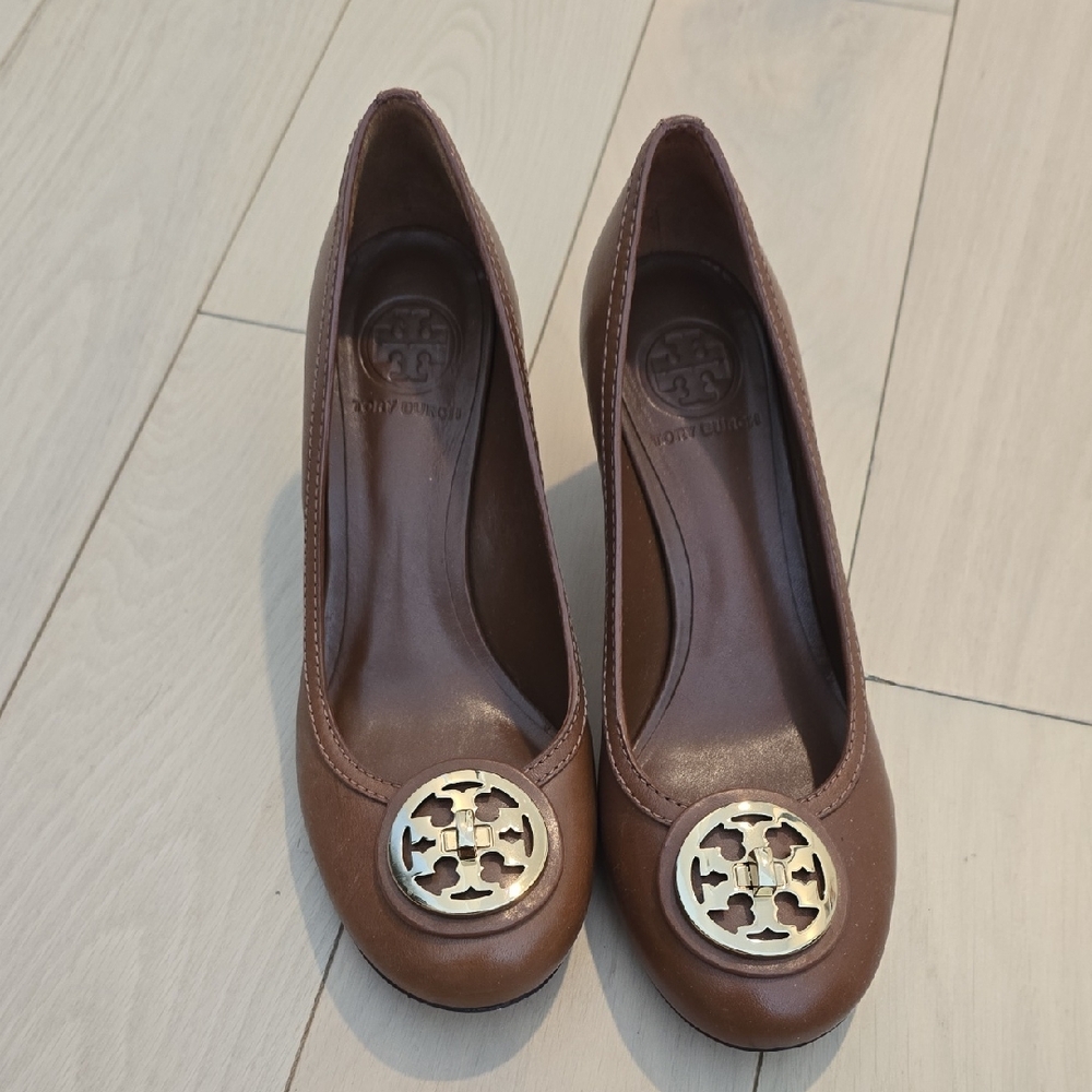 Tory Burch Brown Flats with Gold Accents